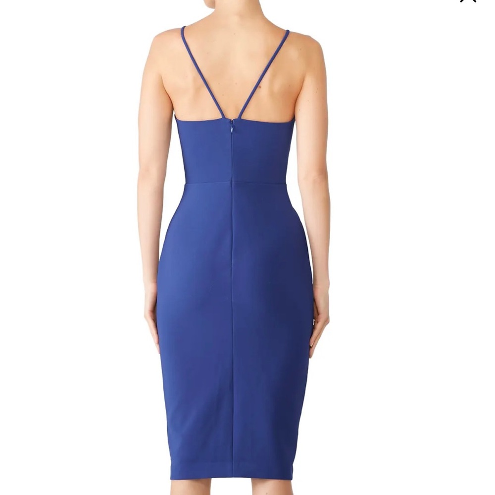 LIKELY Brooklyn Cocktail Dress Blue Midi Bodycon Strappy Sexy Front Slit Revolve - Picture 4 of 16